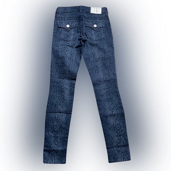 True Religion Serena navy/ blue marbling leggings / silver logo patch size 25 - Picture 2 of 11